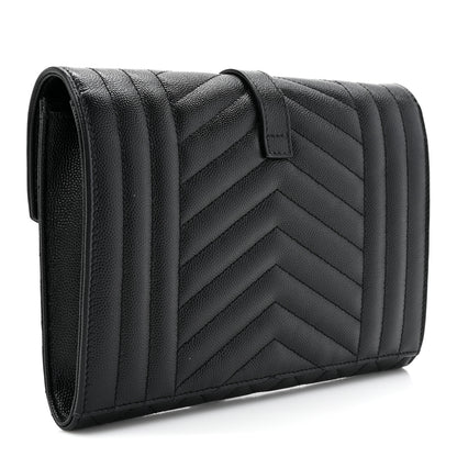 Saint Laurent Grain De Poudre Textured Mixed Matelasse Triquilt Monogram Clutch Black 3 of 10