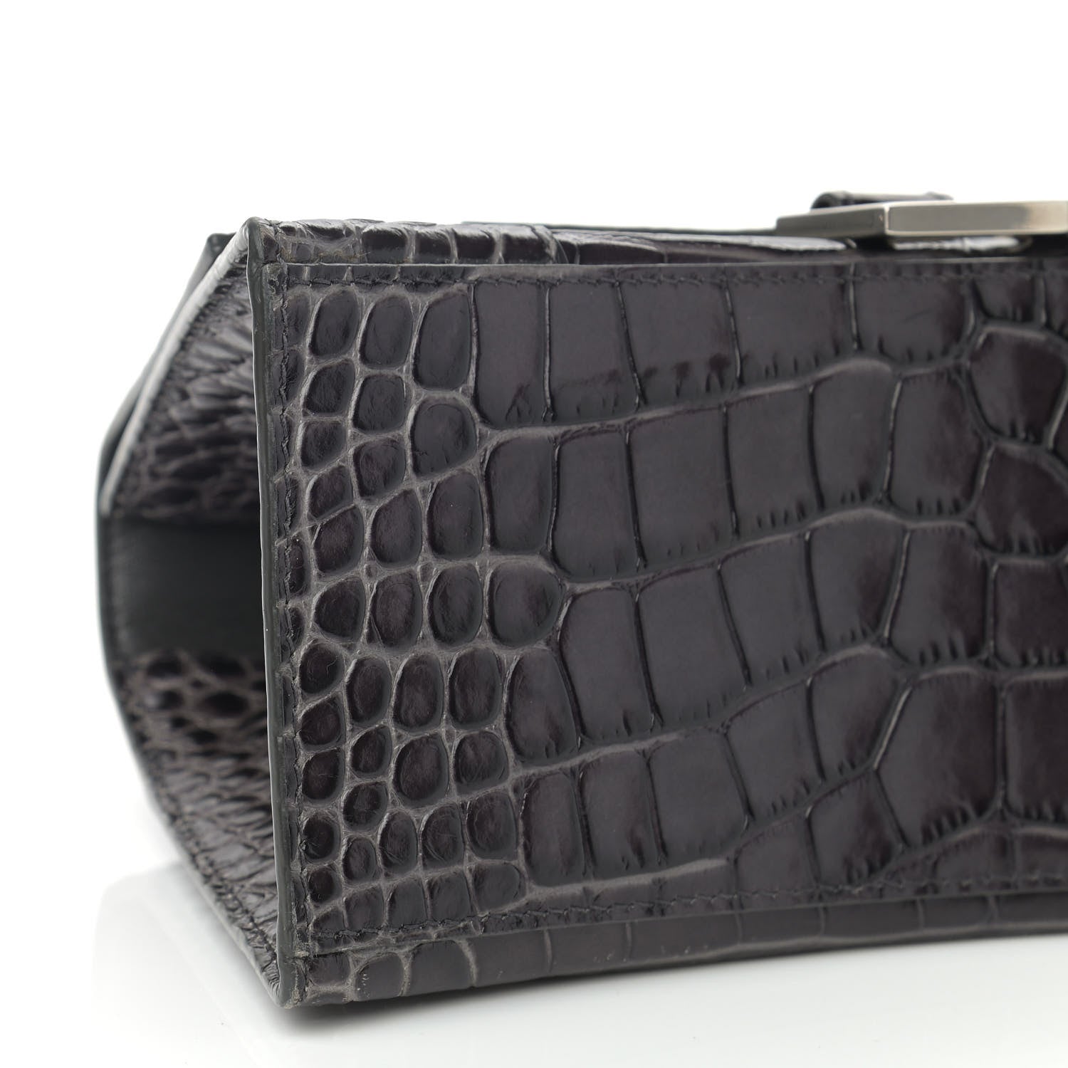 Balenciaga Shiny Calfskin Crocodile Embossed Small Hourglass Top Handle Bag Dark Grey 8 of 11