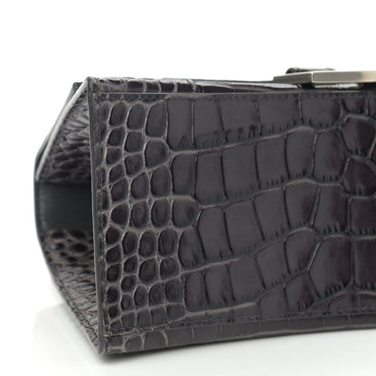 Balenciaga Shiny Calfskin Crocodile Embossed Small Hourglass Top Handle Bag Dark Grey 8 of 11