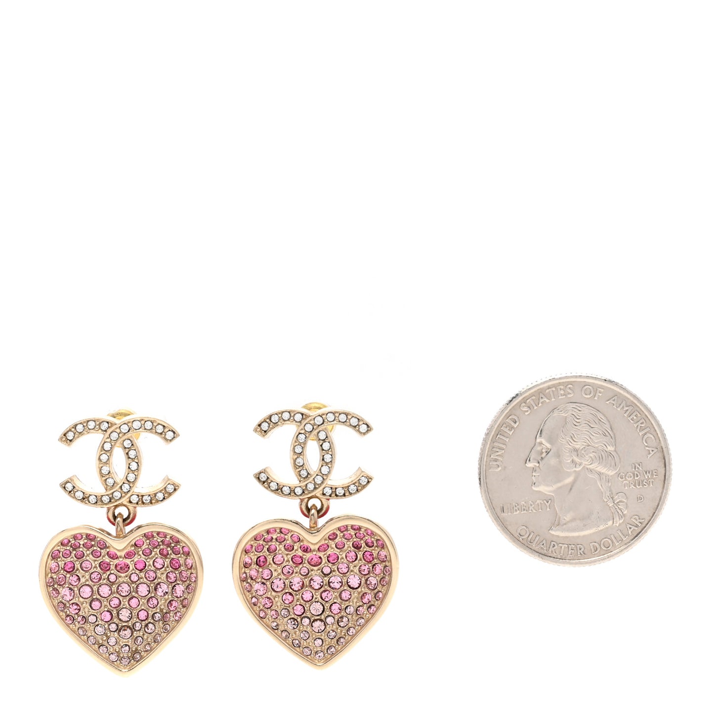 Crystal CC Resin Heart Drop Earrings Pink Gold