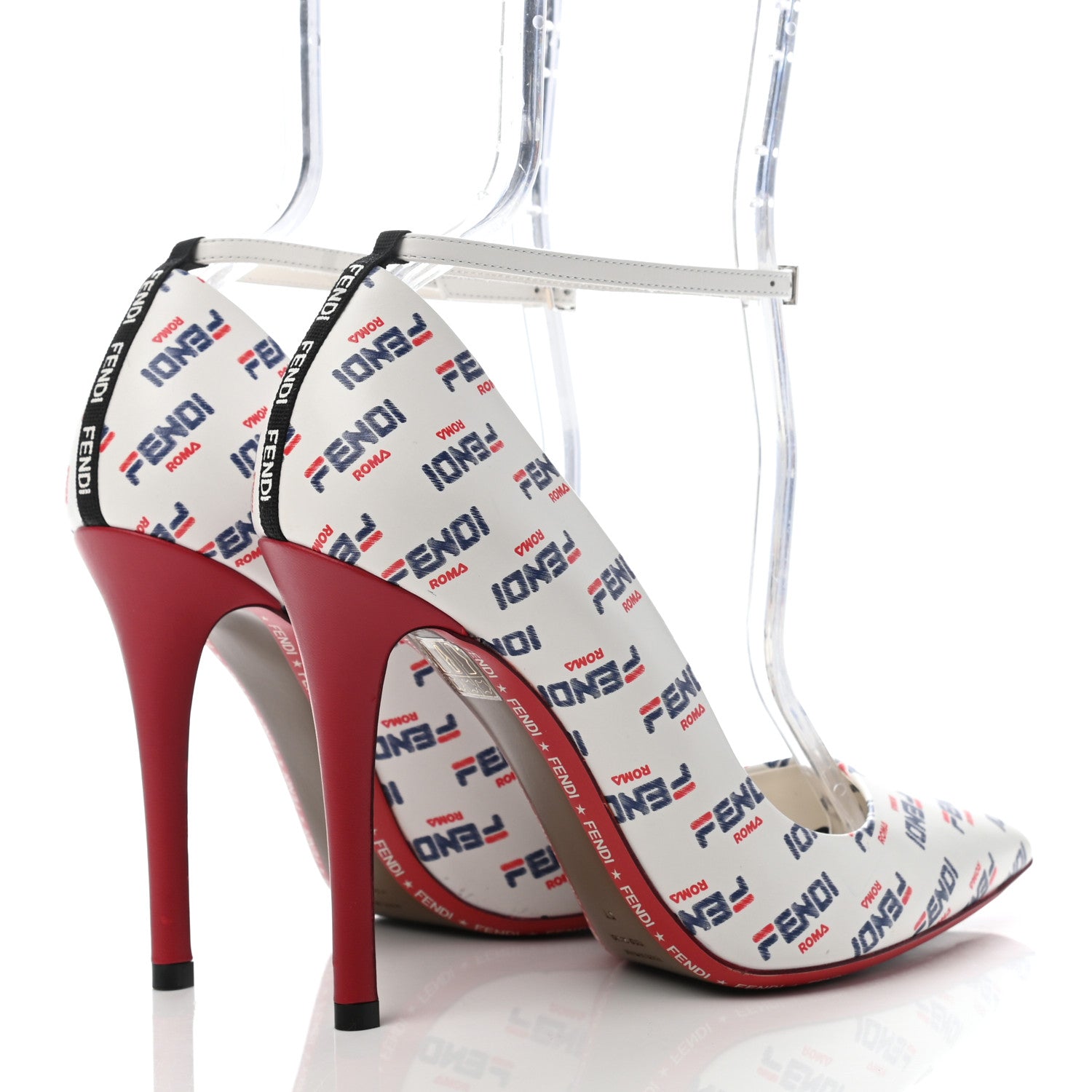 Fendi X FILA Vitello Mania Logo Print High Heel Pumps 37 White Blue Red Fragola 4 of 6