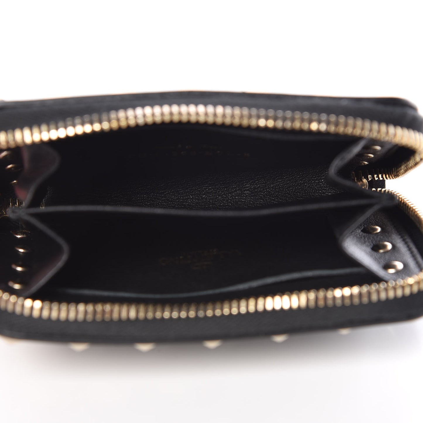 Calfskin Rockstud Zip Around Coin Case Card Holder Black