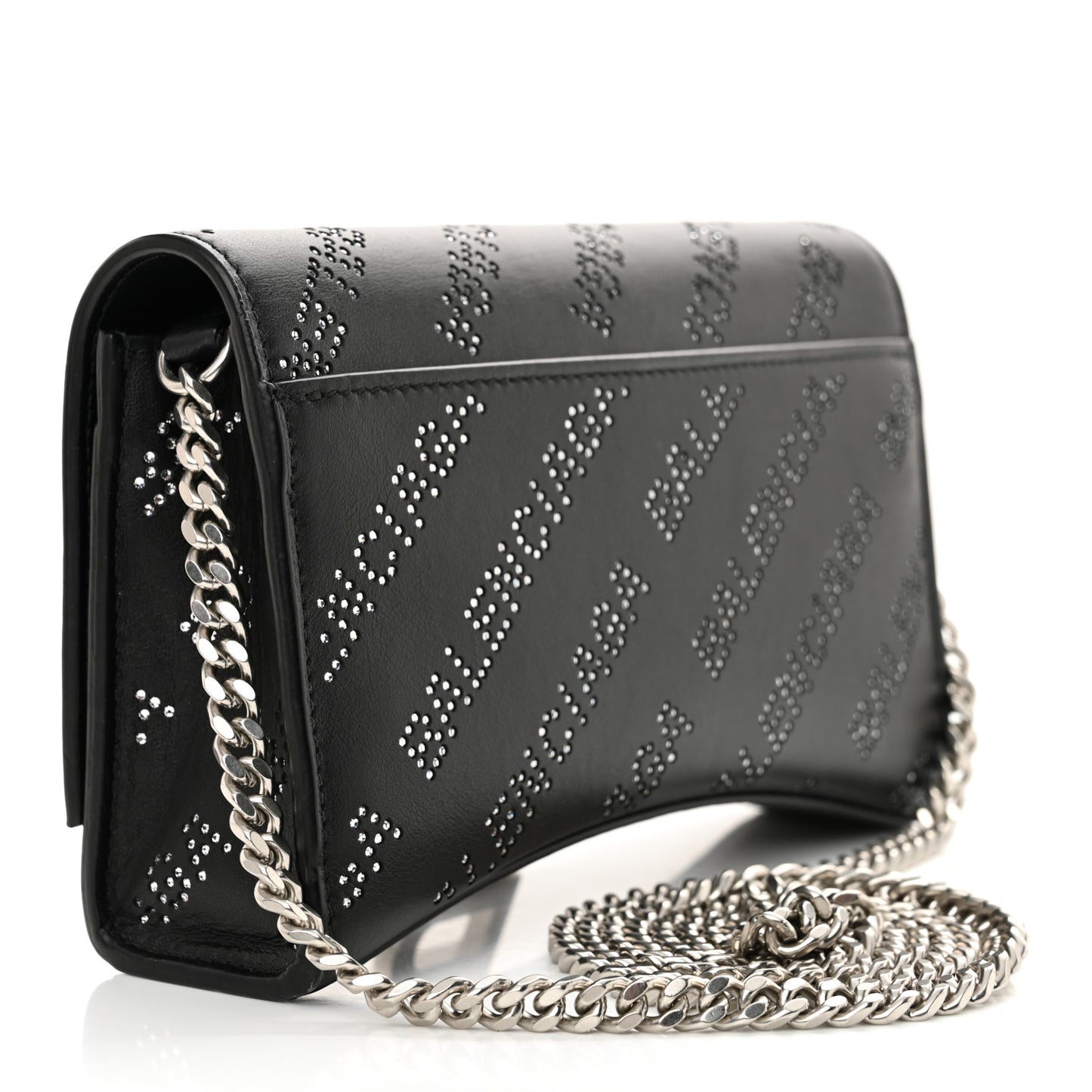 Smooth Calfskin Crystal Diagonal Allover Logo Hourglass Wallet Black