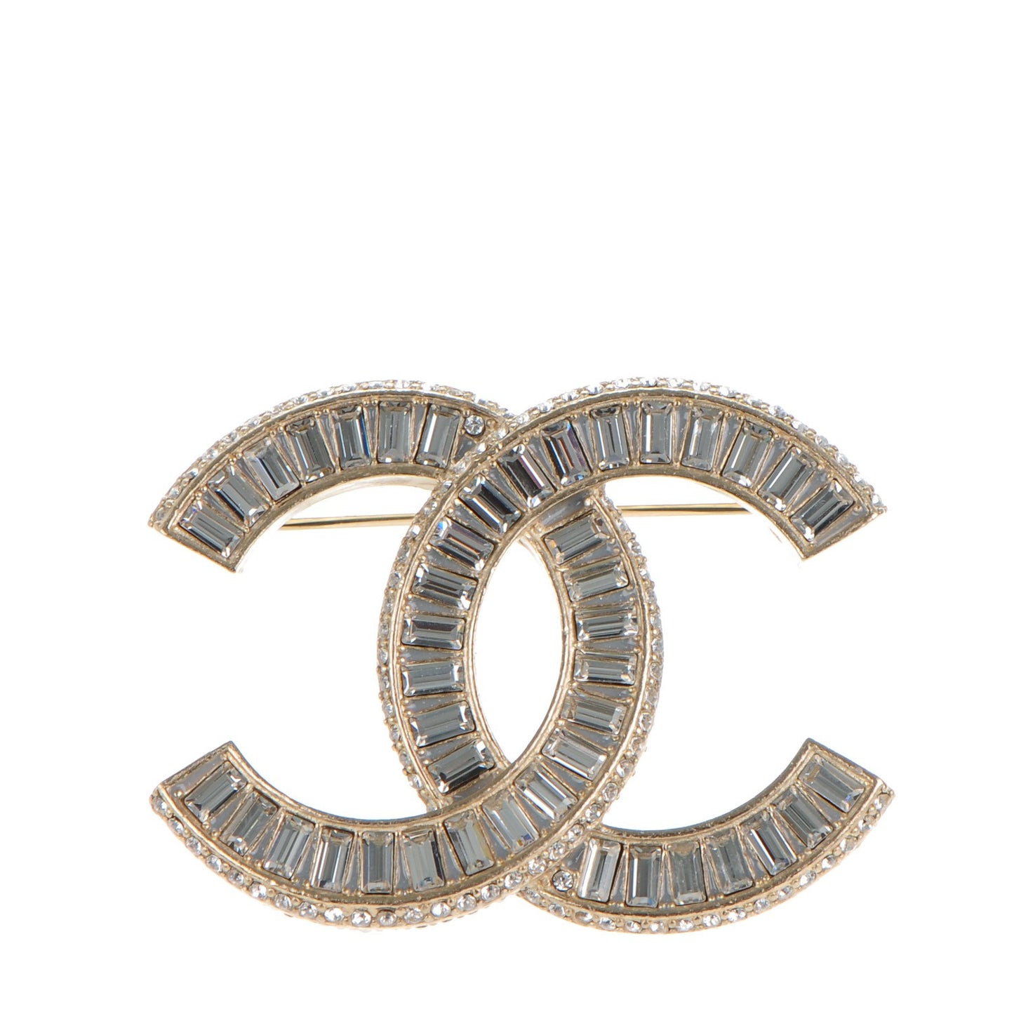 Baguette Crystal CC Brooch Gold