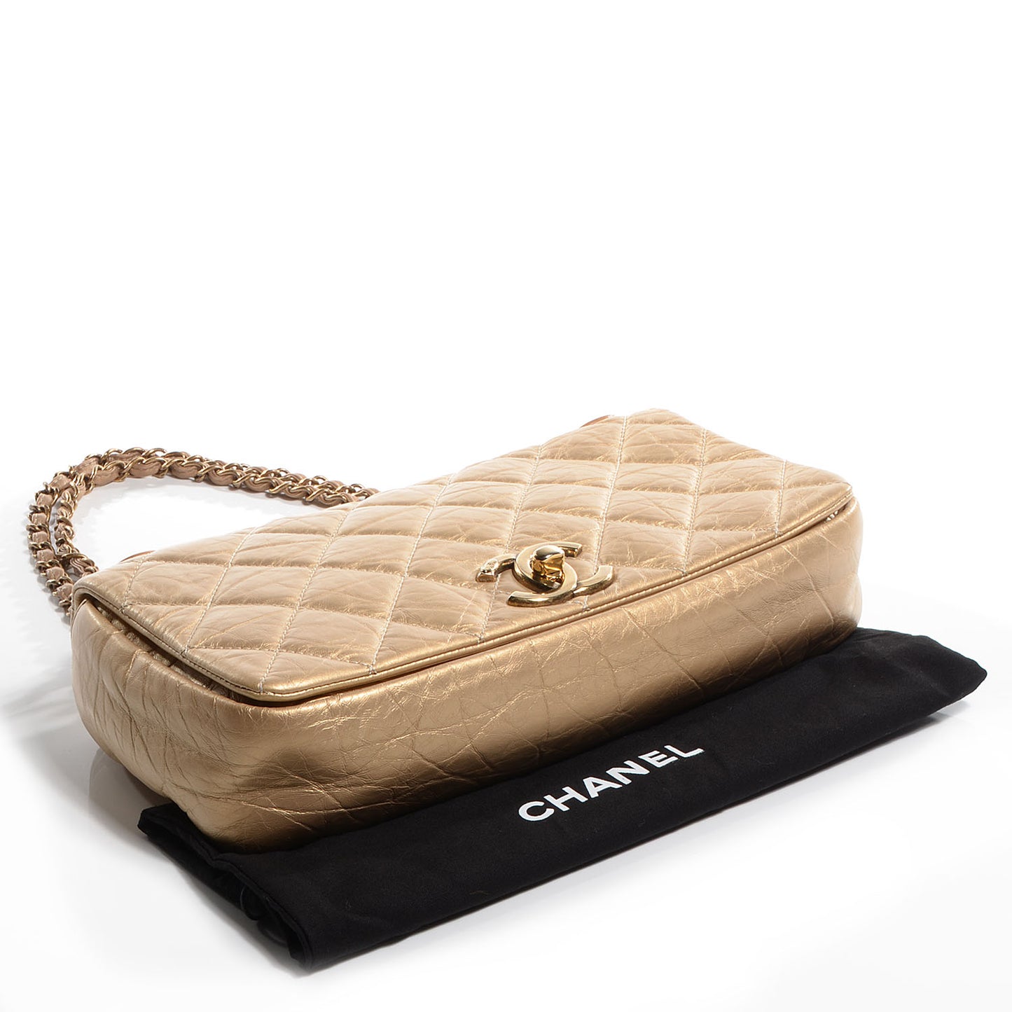 Calfskin Quilted Medium Pondichery Flap Gold