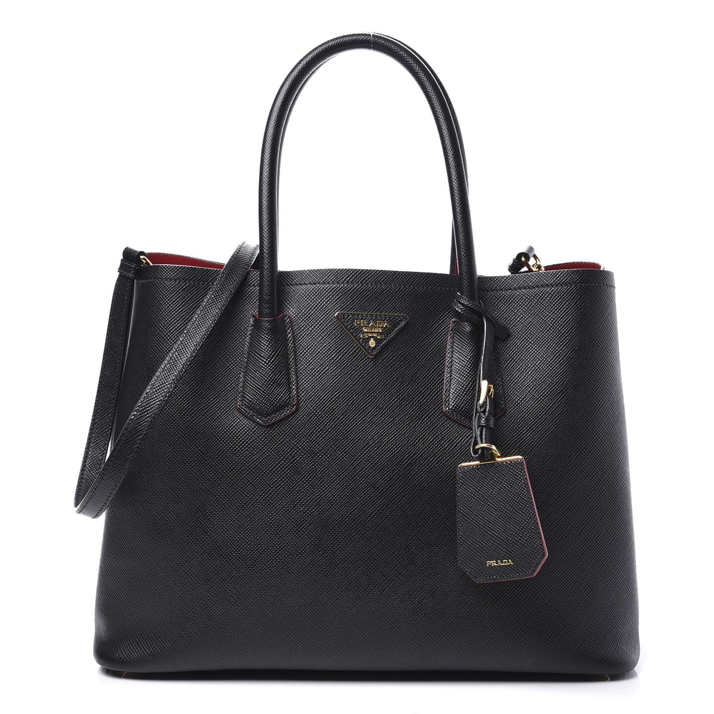 Saffiano Cuir Large Double Bag Black Fuoco