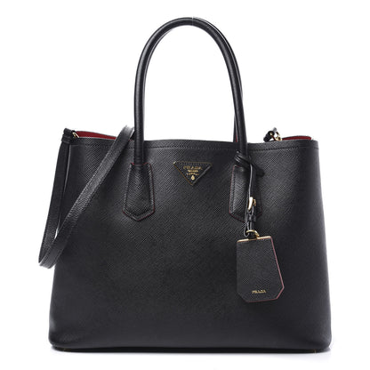 Prada Saffiano Cuir Large Double Bag Black Fuoco 1 of 10