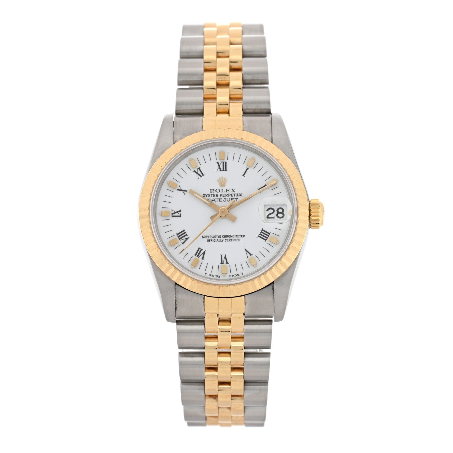 Rolex Stainless Steel 18K Yellow Gold 31mm Oyster Perpetual Datejust Watch White Roman 68273 1 of 4