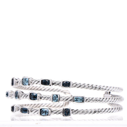David Yurman Sterling Silver Blue Topaz Hampton Blue Topaz Three Row Confetti Cuff Bracelet 3 of 5