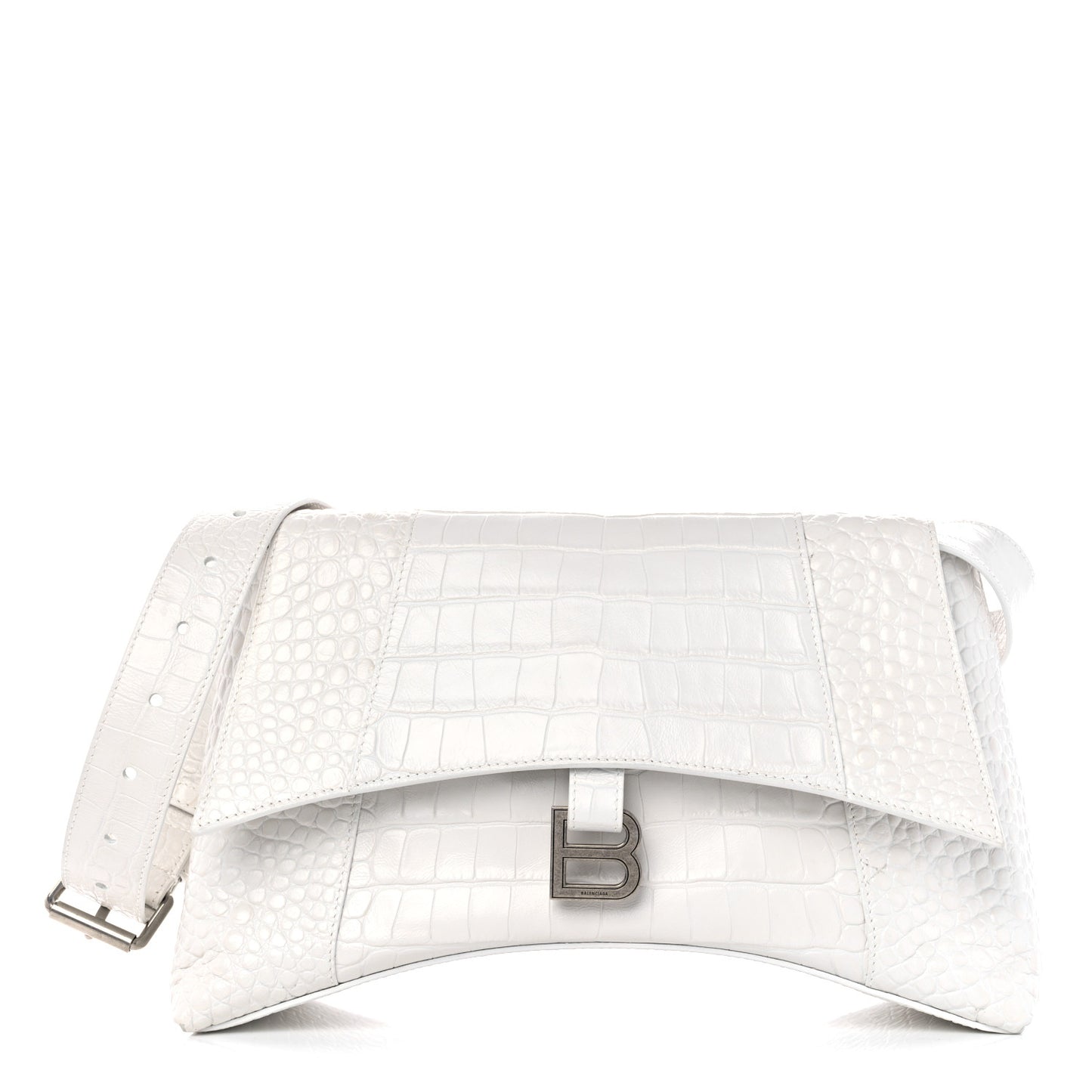 Extra Supple Calfskin Crocodile Embossed M Downtown Shoulder Bag White