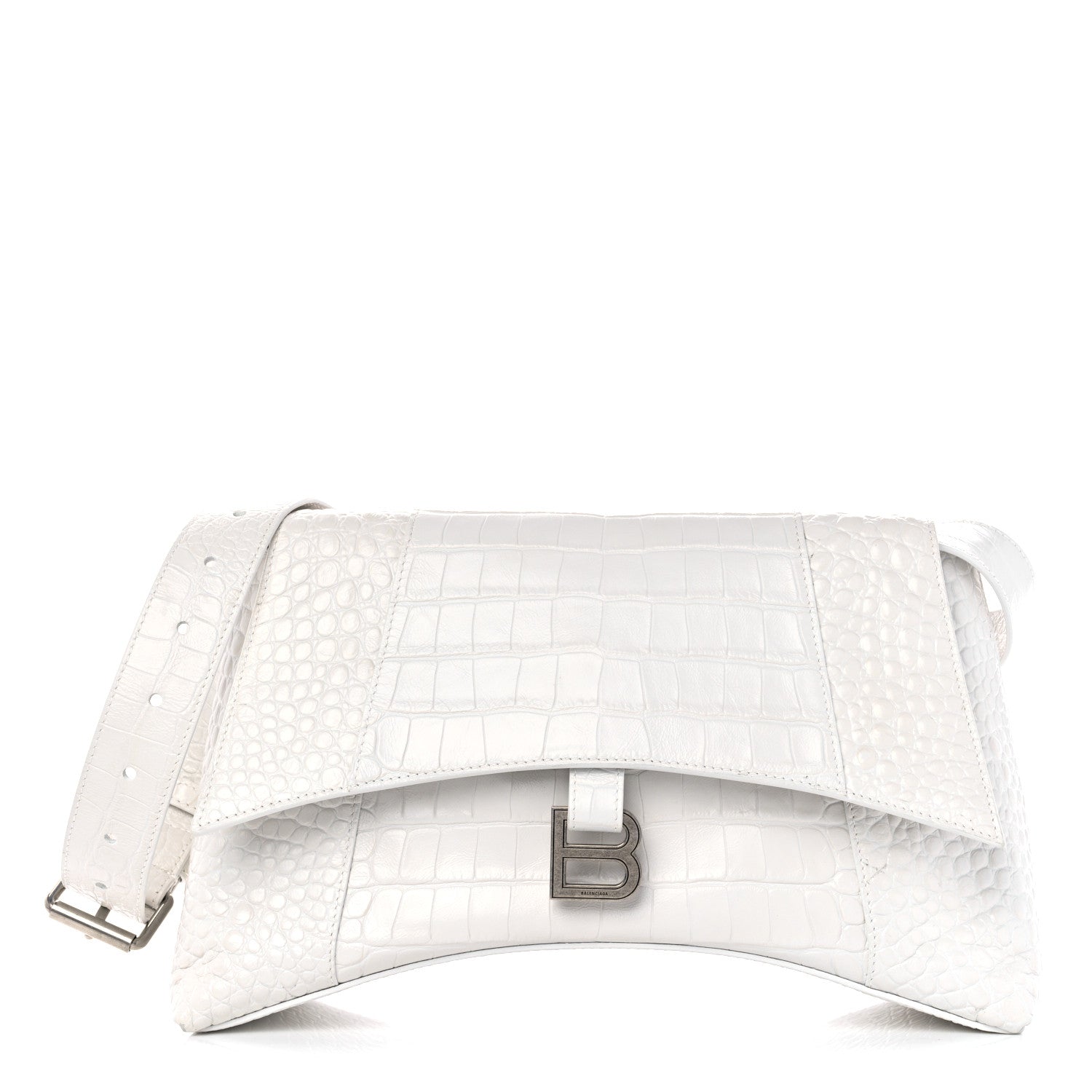 Balenciaga Extra Supple Calfskin Crocodile Embossed M Downtown Shoulder Bag White 1 of 14