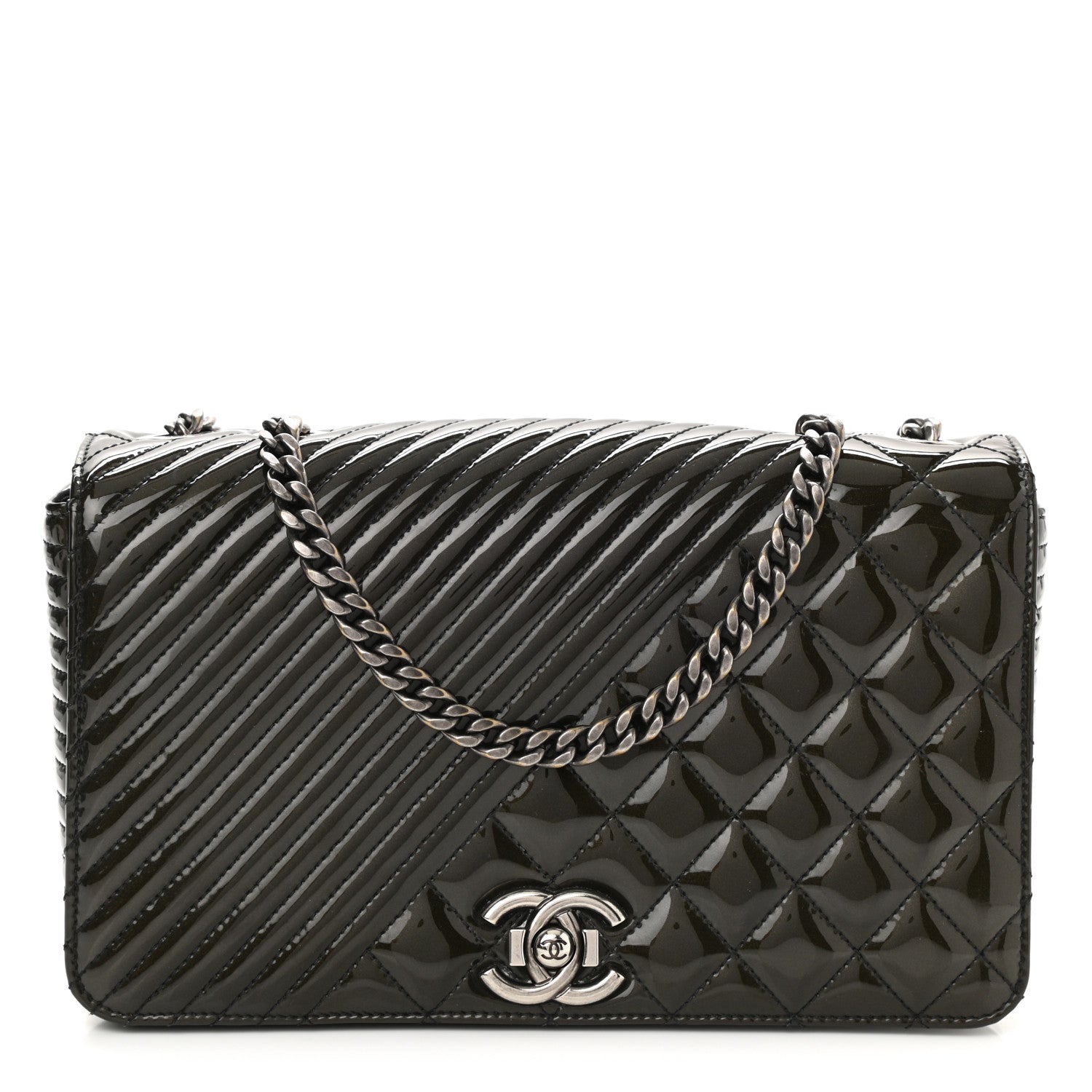 Chanel Patent Quilted Medium Coco Boy Flap Dark Green 1 of 10