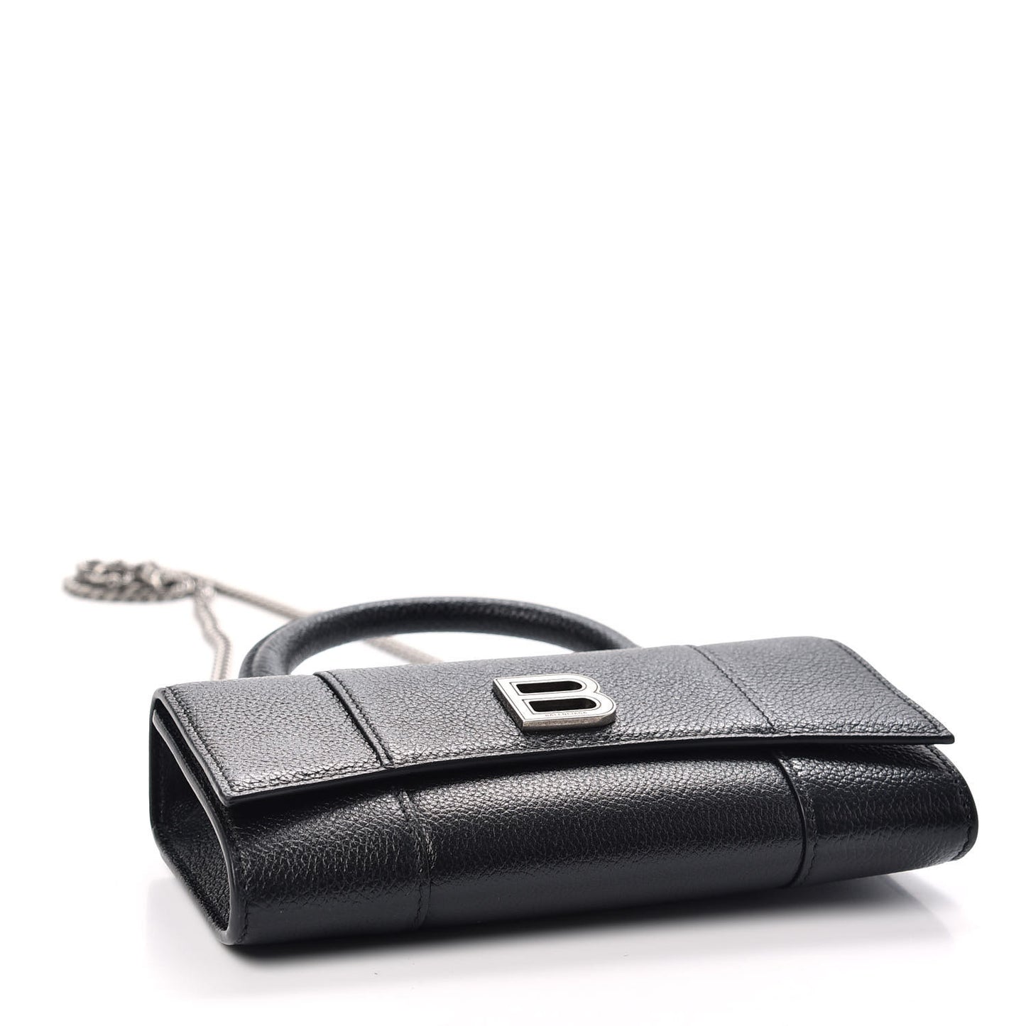 Grained Calfskin Hourglass Top Handle Crossbody Phone Holder Black