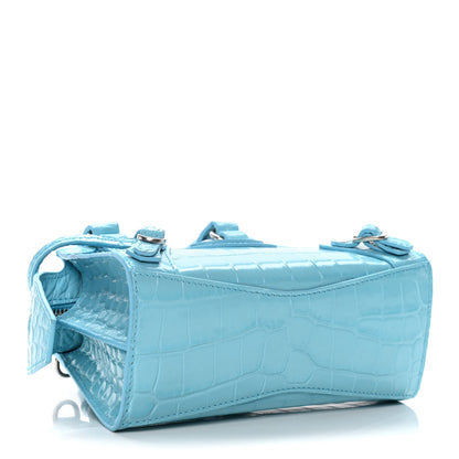 Balenciaga Calfskin Crocodile Embossed Neo Classic Silver Hardware Nano City Crossbody Azur 4 of 14
