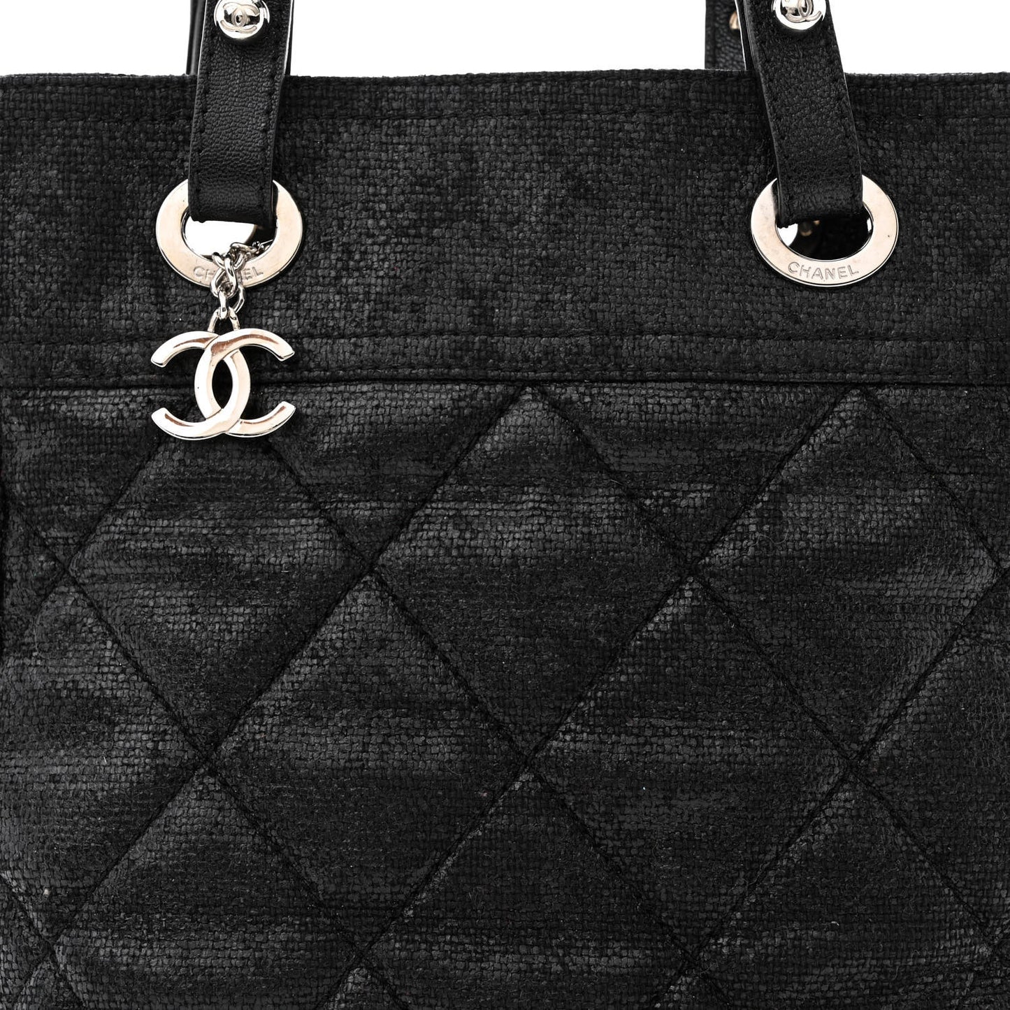 Metallic Coated Canvas Quilted Small Paris Biarritz Tote Black