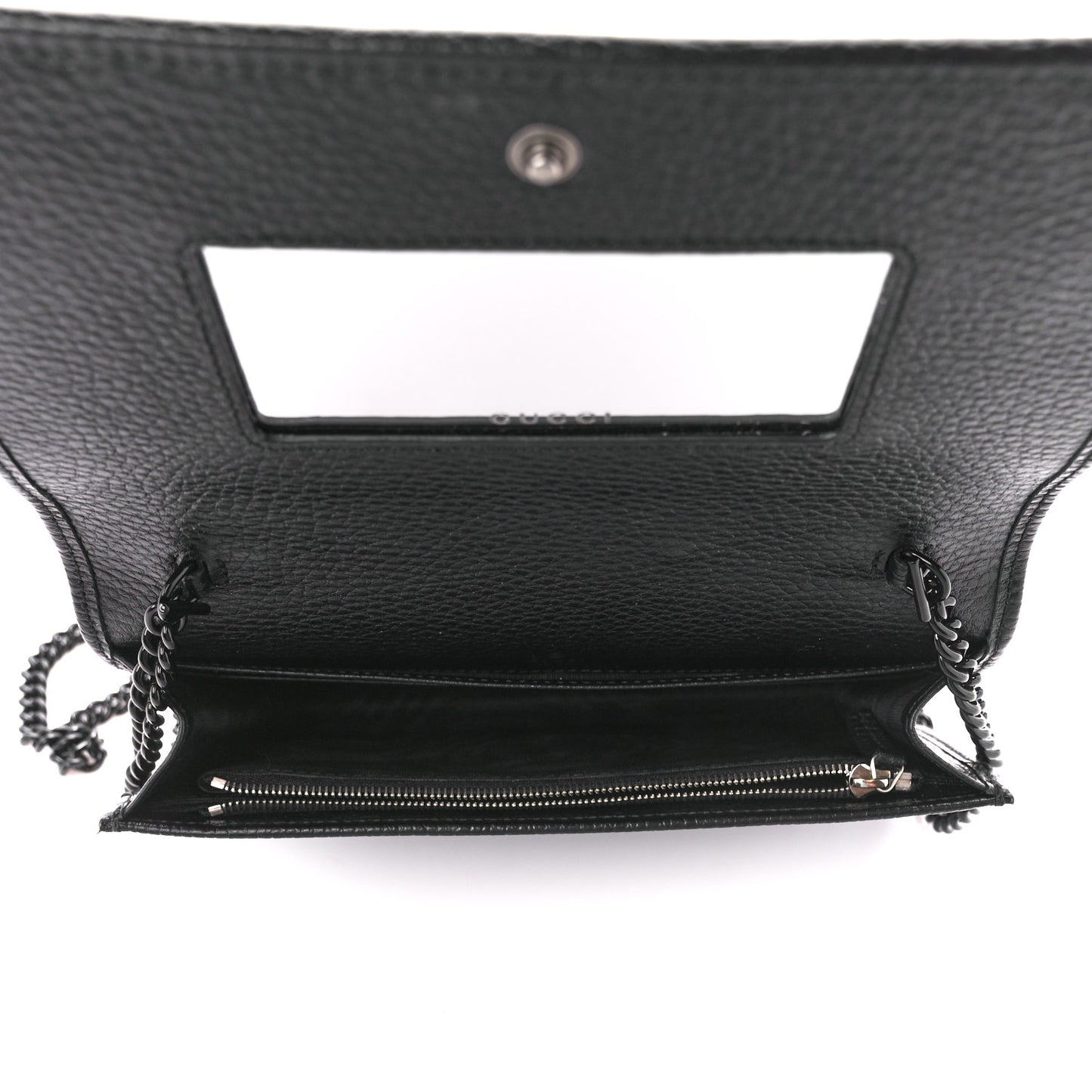 Dollar Calfskin Enamel Monochrome Mini GG Marmont Chain Wallet Black