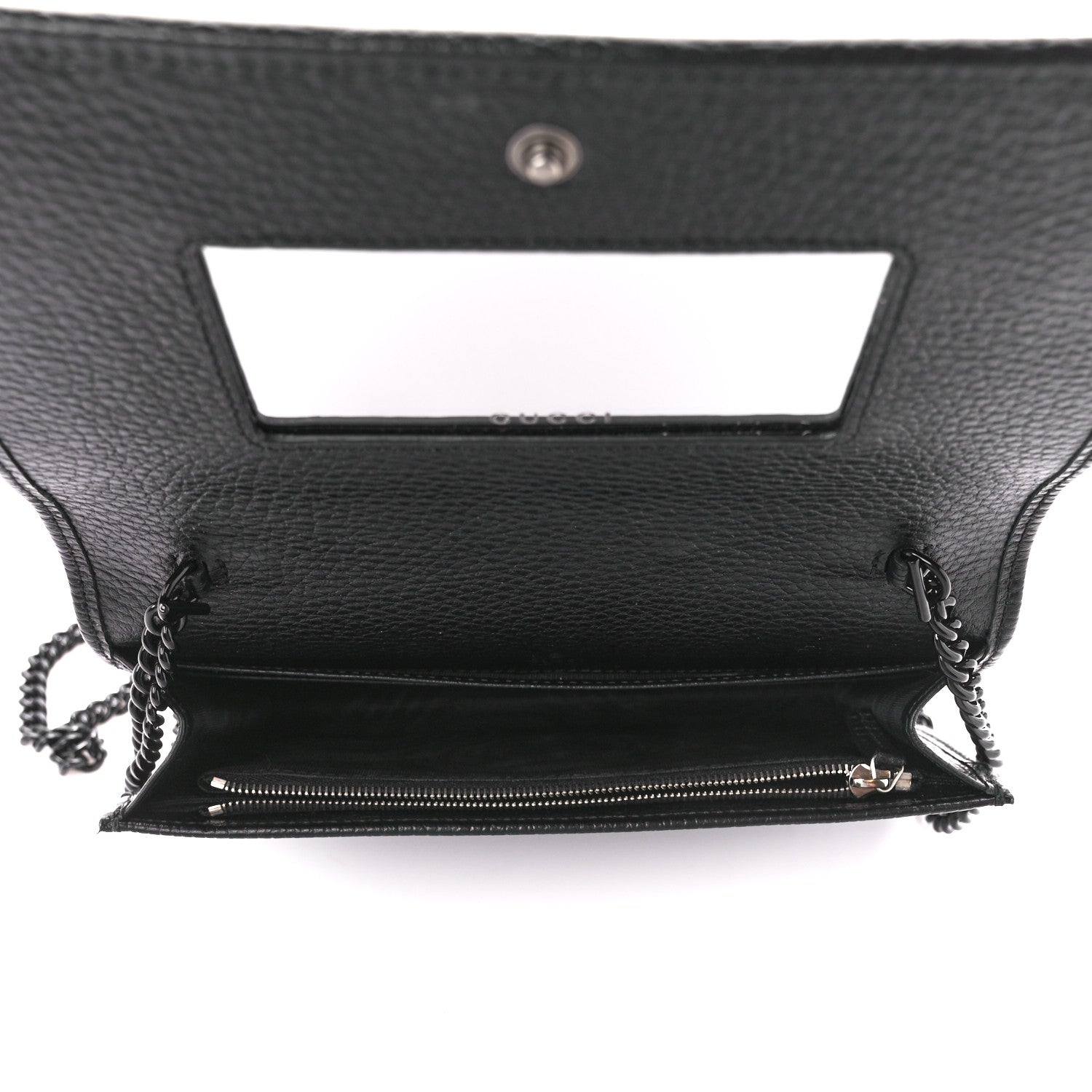 Gucci Dollar Calfskin Enamel Monochrome Mini GG Marmont Chain Wallet Black 5 of 11