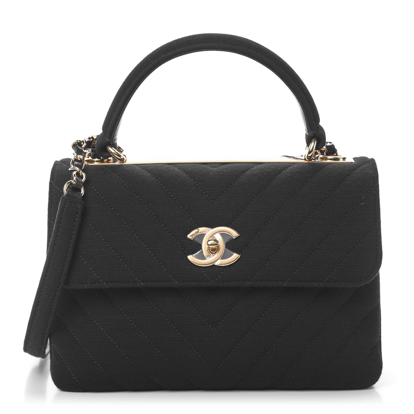 Jersey Chevron Quilted Small Trendy CC Dual Handle Flap Bag Black