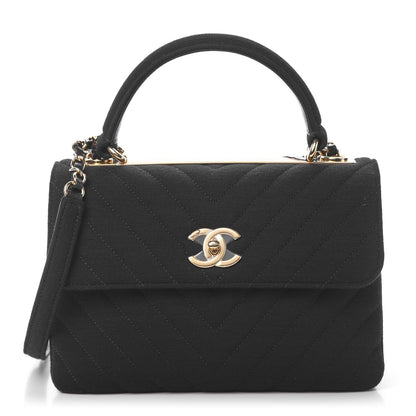Chanel Jersey Chevron Quilted Small Trendy CC Dual Handle Flap Bag Black 1 of 10
