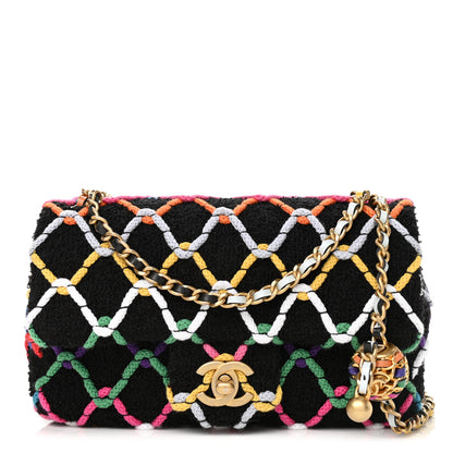 Chanel Tweed Diamond Threaded Mini Rectangular Pearl Crush Flap Black Multicolor 3 of 12