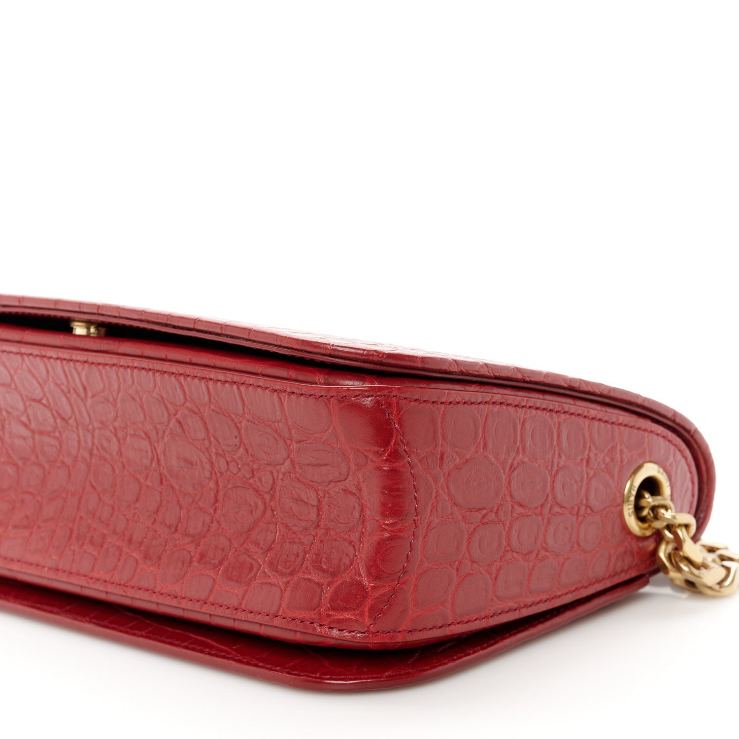 Saint Laurent Calfskin Crocodile Embossed Elise Chain Shoulder Bag Red 11 of 11