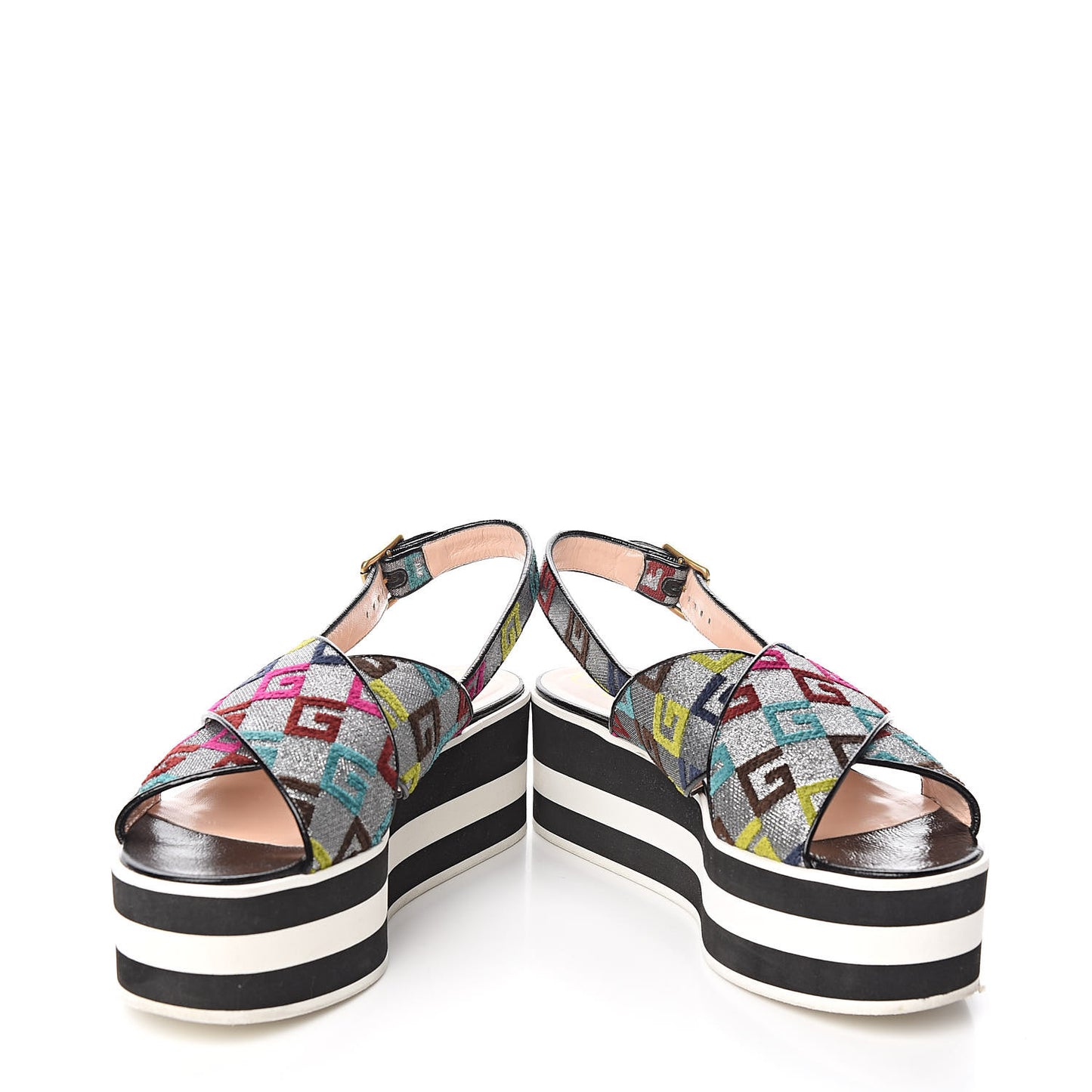 Velvet Lurex Square G Crossover Platform Sandals 40 Silver Multicolor