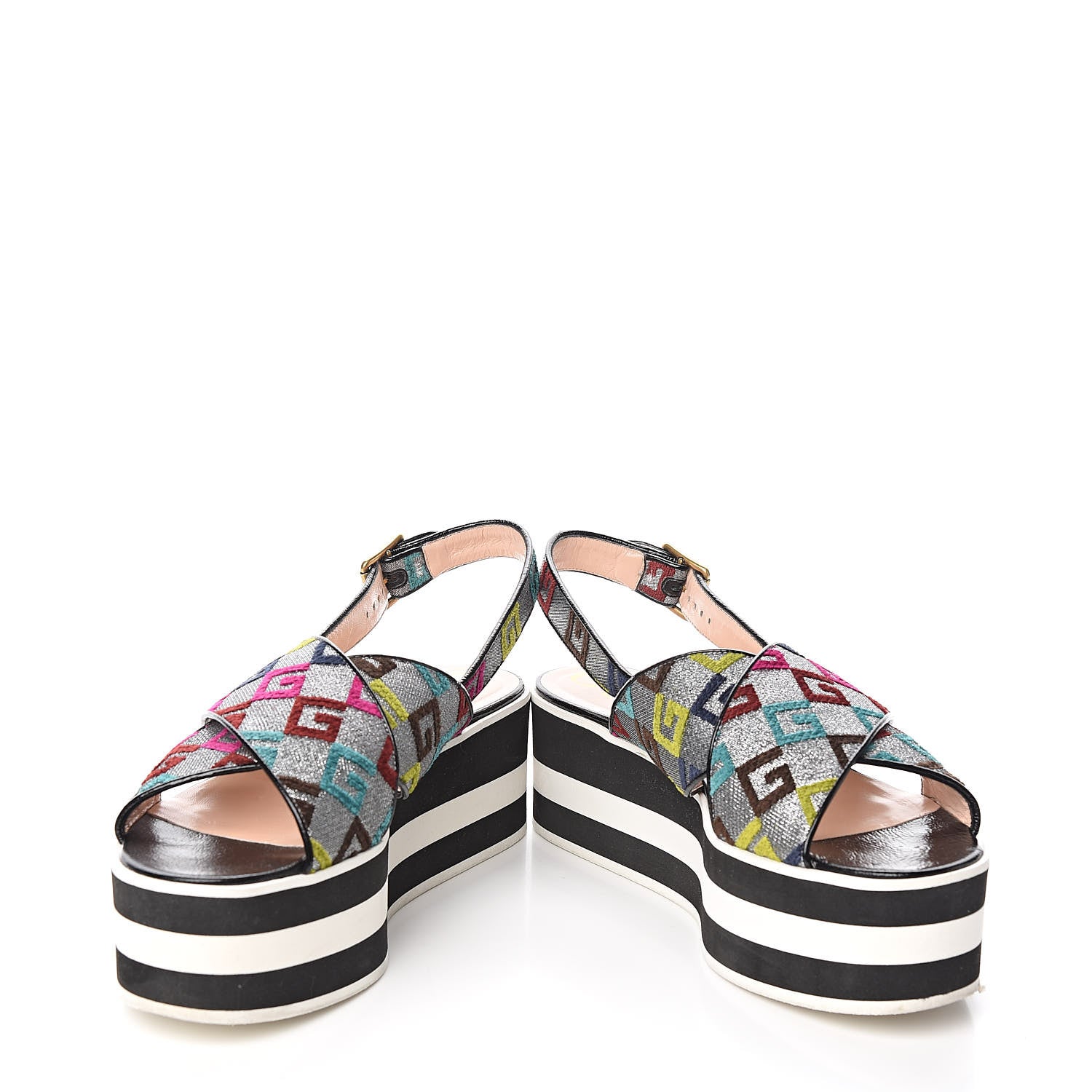 Gucci Velvet Lurex Square G Crossover Platform Sandals 40 Silver Multicolor 5 of 11