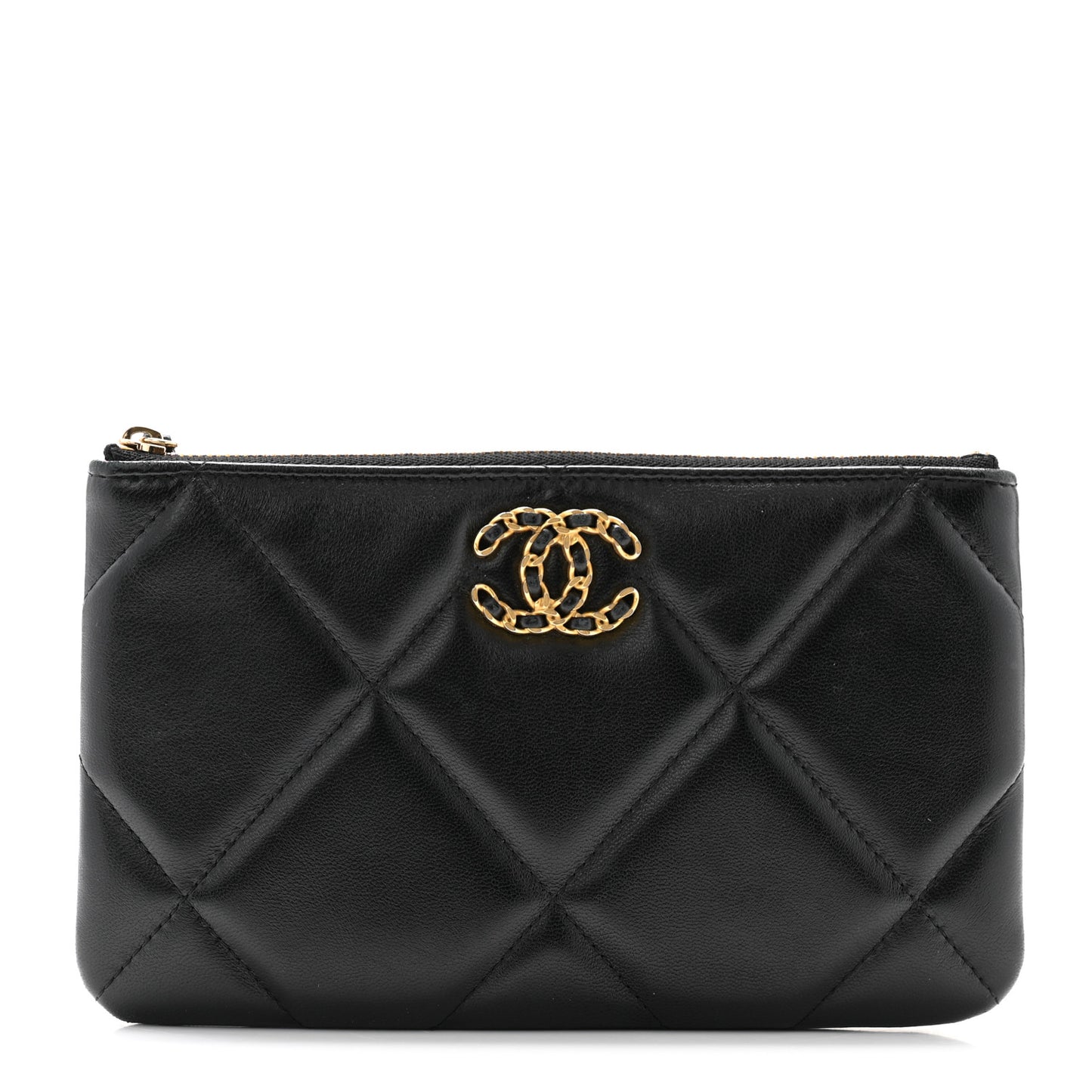Lambskin Quilted Small Chanel 19 Pouch Black