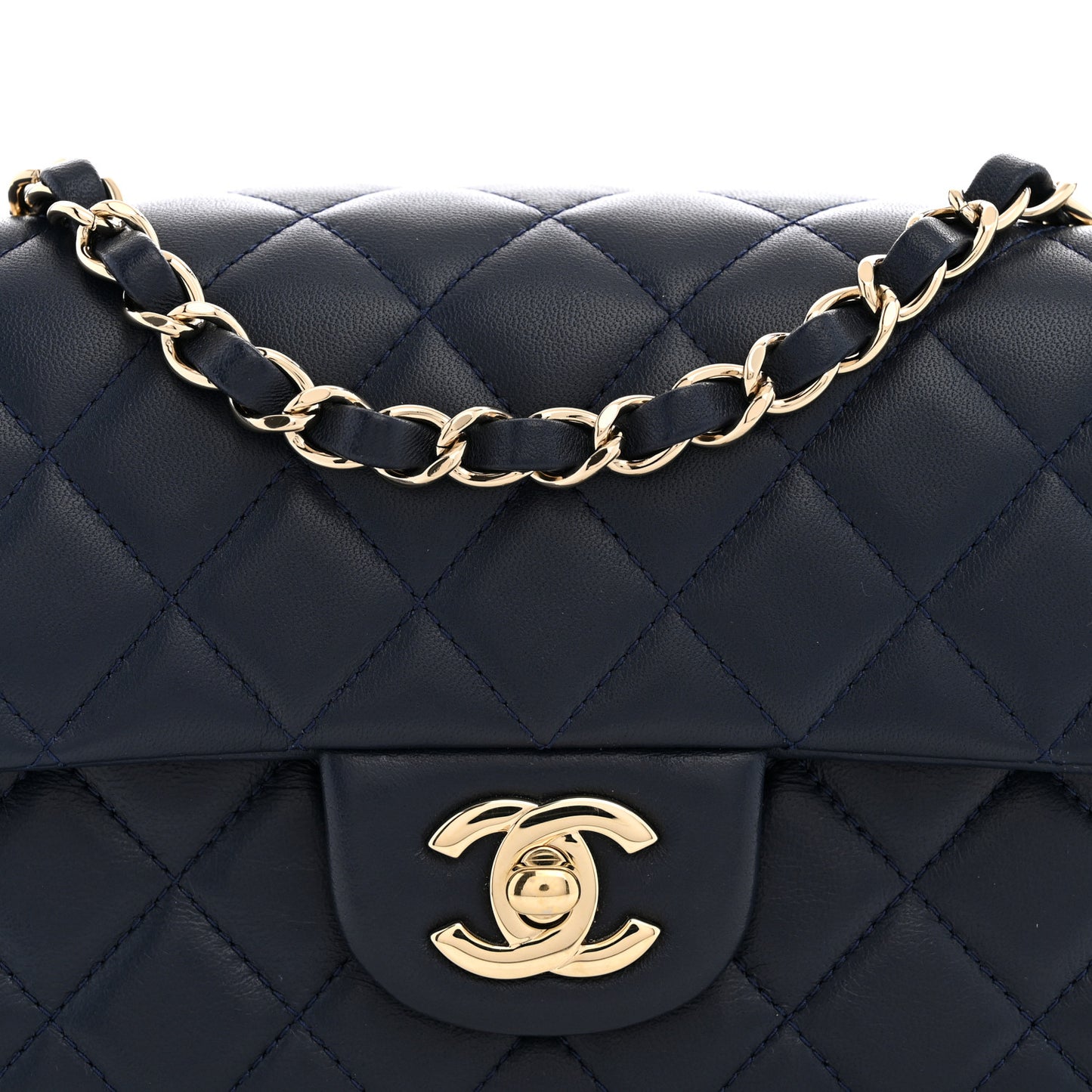 Lambskin Quilted Mini Rectangular Flap Dark Navy Blue