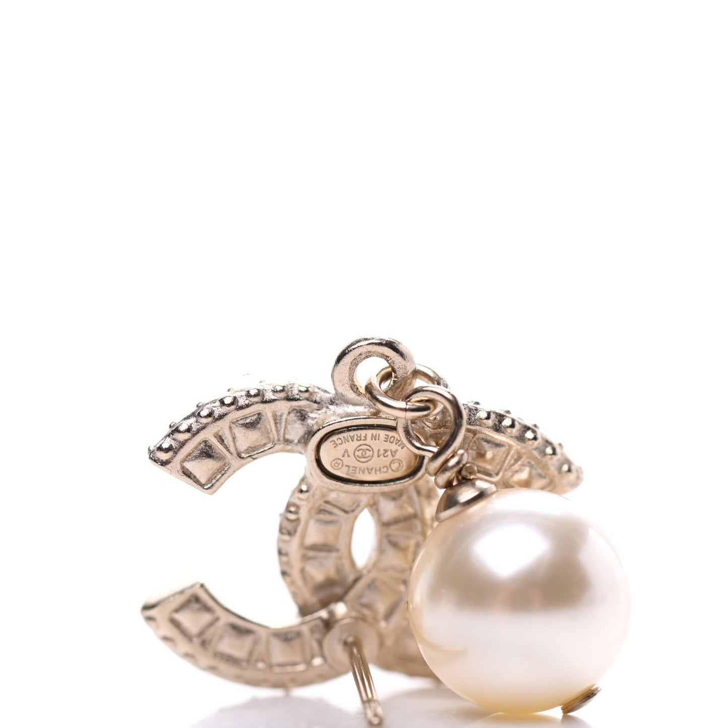 Crystal Pearl CC Drop Earrings Gold