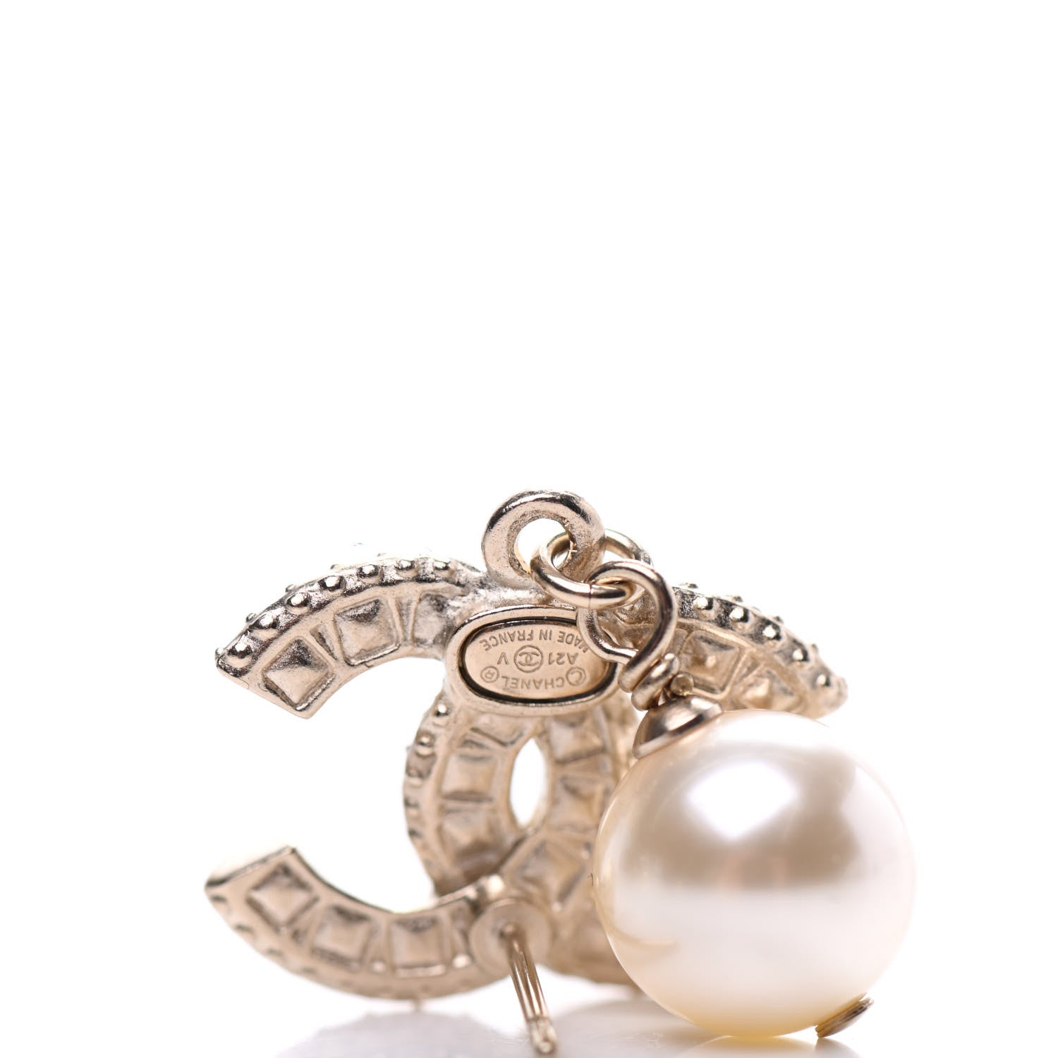 Chanel Crystal Pearl CC Drop Earrings Gold 4 of 5