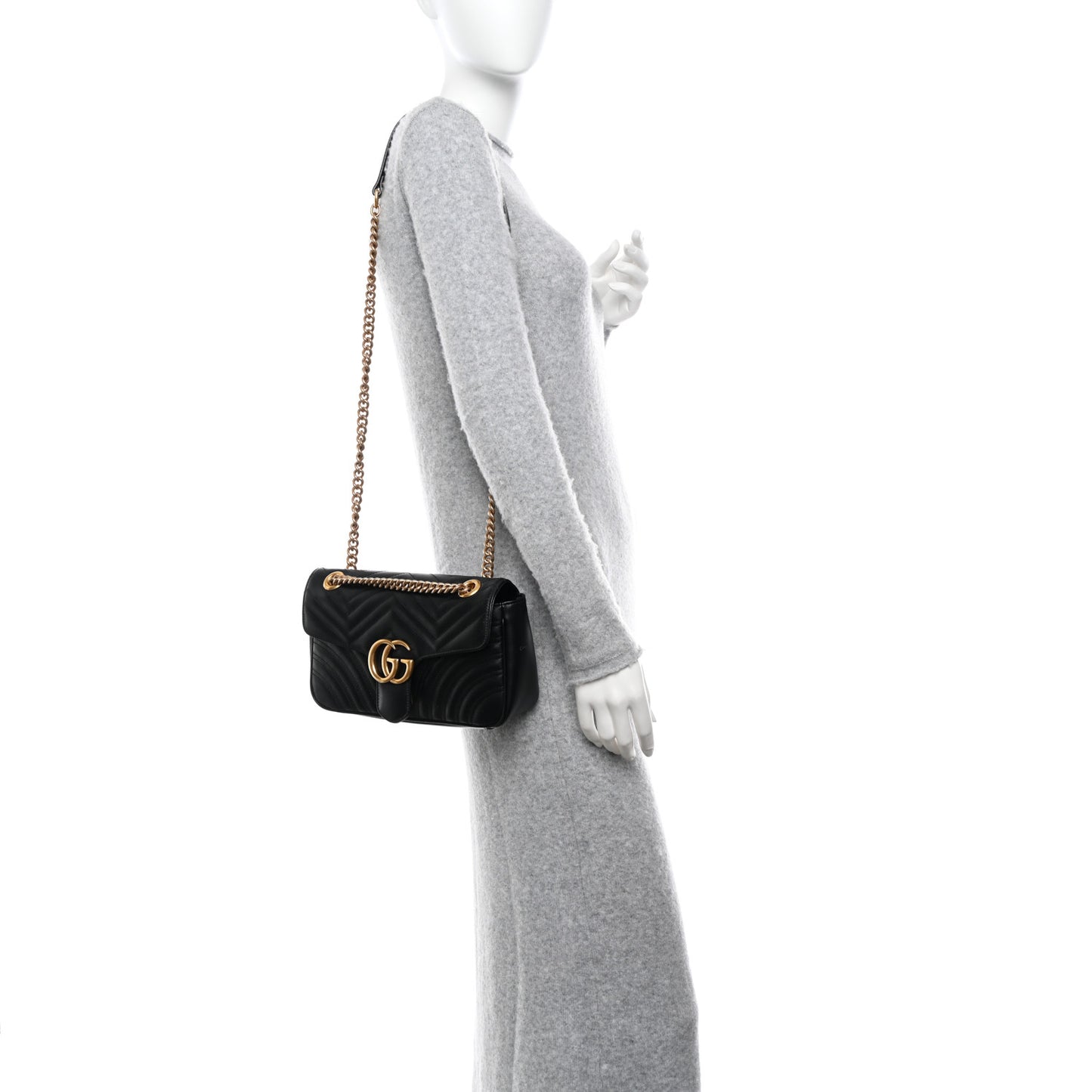 Calfskin Matelasse Small GG Marmont Shoulder Bag Black