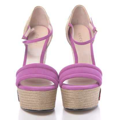 Gucci Kid Scamosciato Ophelia Espadrille Platform Wedge Sandals 35 Rododendro 2 of 9