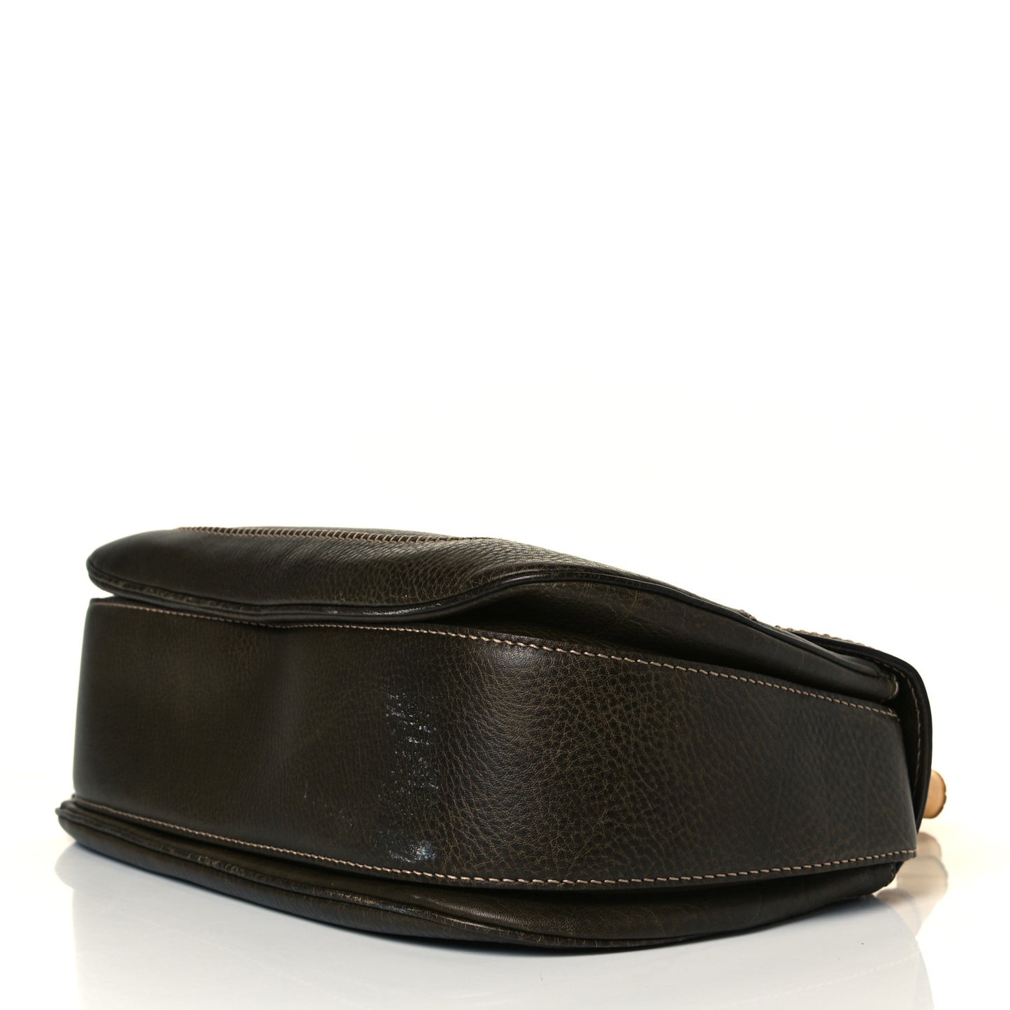 Calfskin Large New Bamboo Top Handle Bag Olive Green