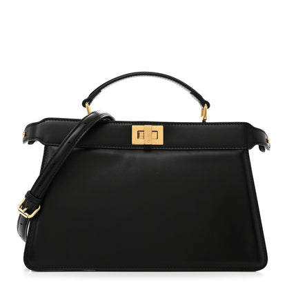 Fendi Vitello King Luxor Shiny Nappa Medium Peekaboo I SEE U East West Satchel Black Light Rose 1 of 12