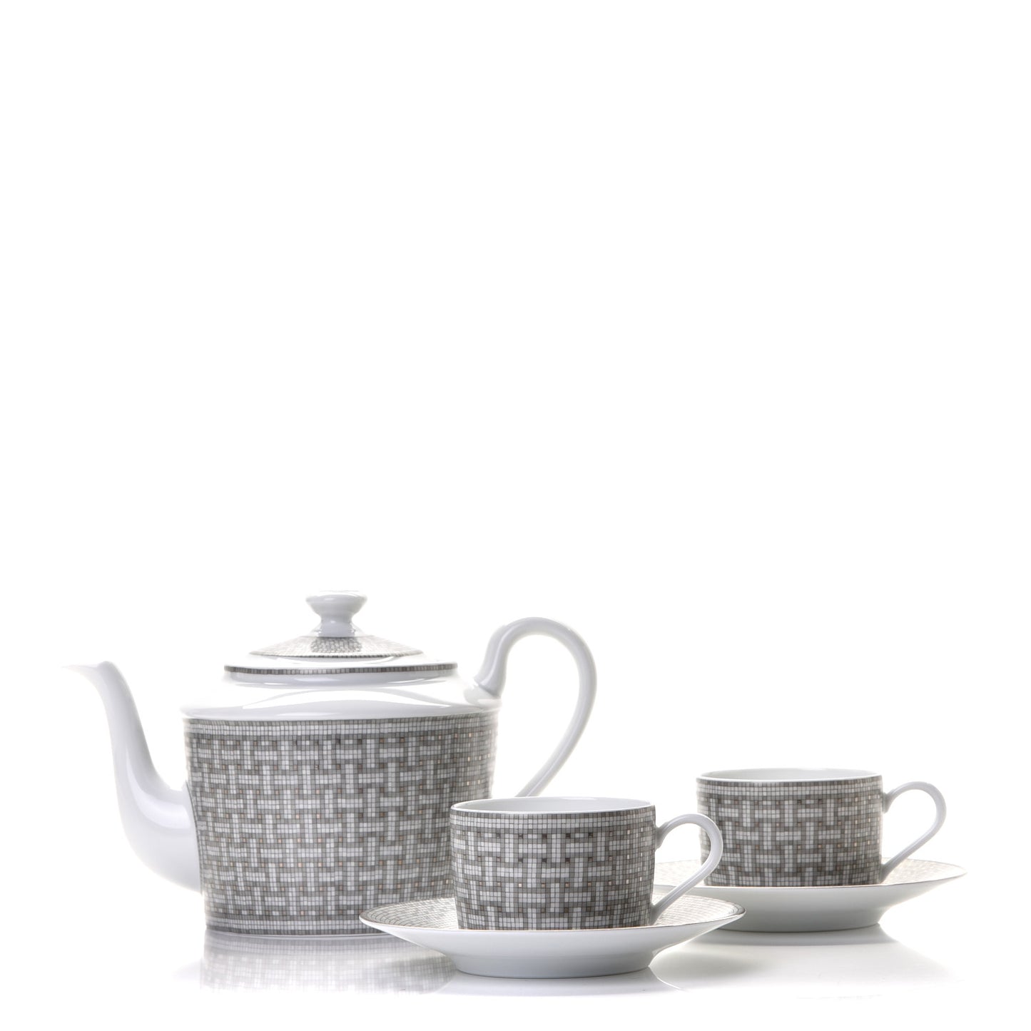 Porcelain 24 Mosaique Teapot Cup Set Platinum