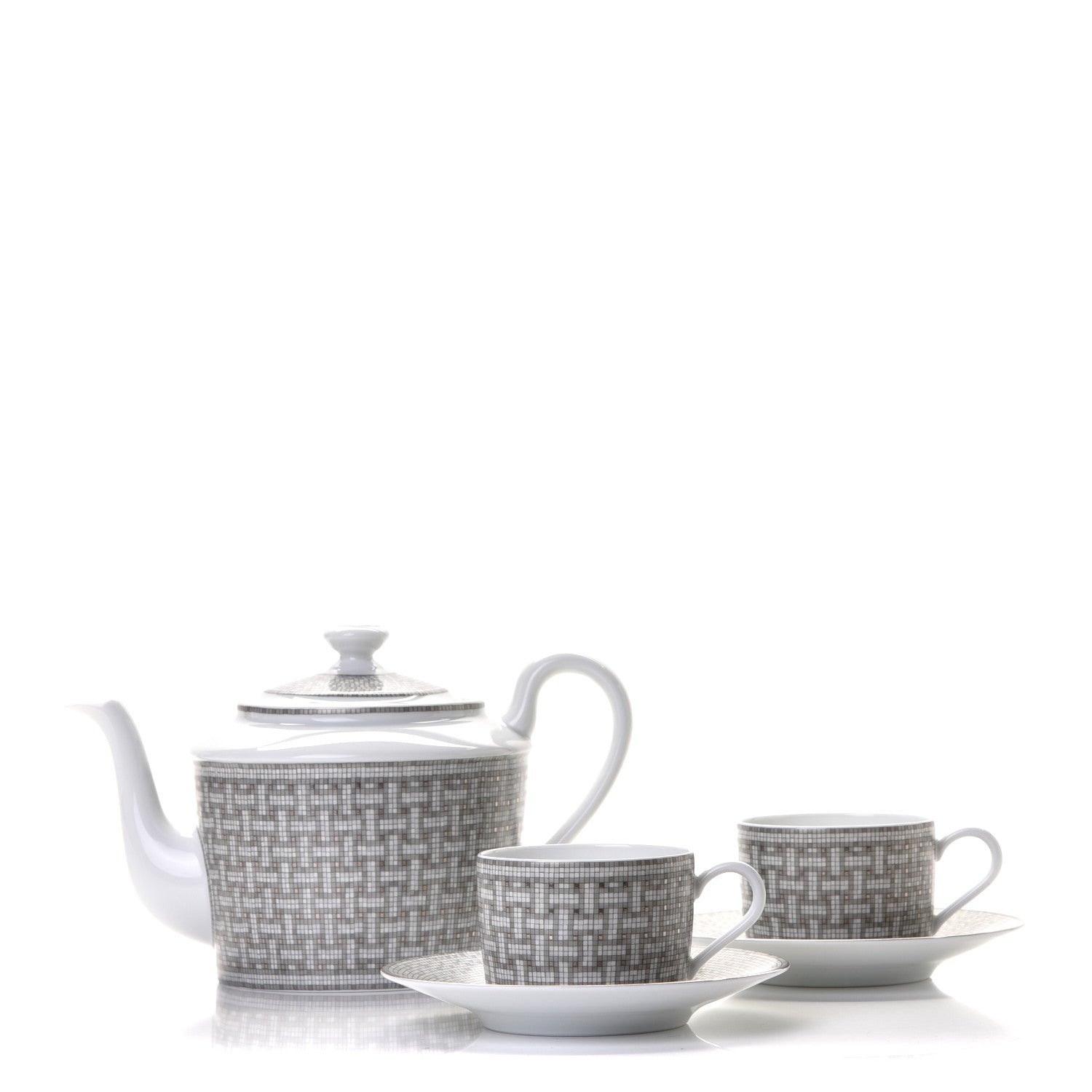 Hermes Porcelain 24 Mosaique Teapot Cup Set Platinum 1 of 12