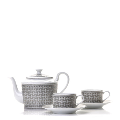 Hermes Porcelain 24 Mosaique Teapot Cup Set Platinum 1 of 12