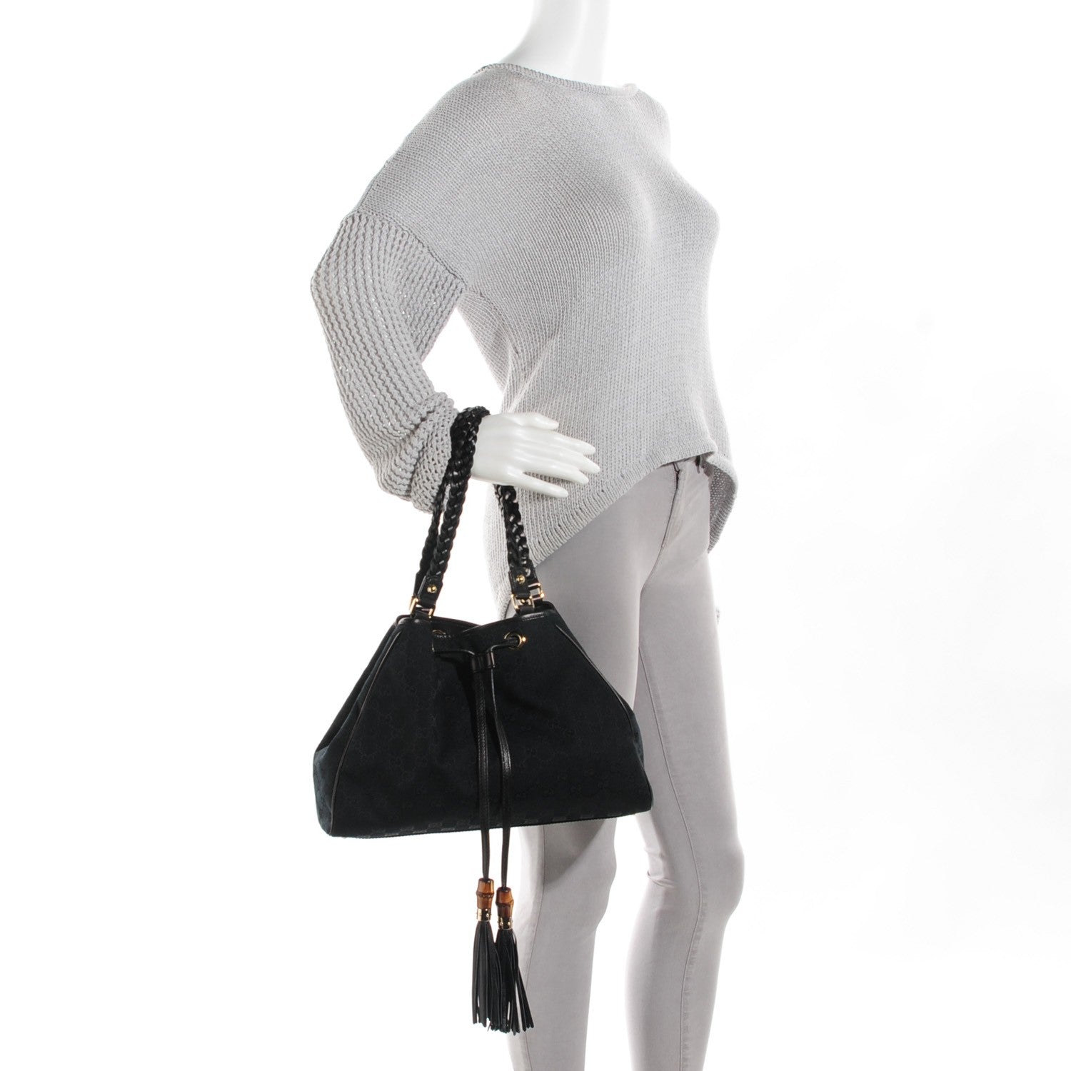 Gucci Monogram Peggy Braided Tote Black 2 of 7