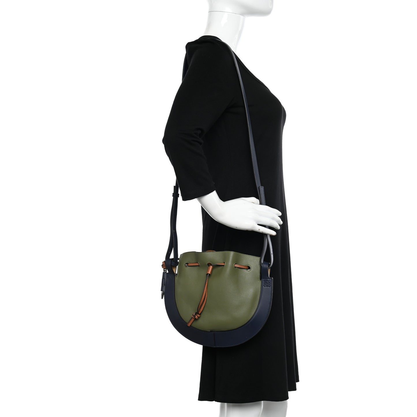 Nappa Colorblock Horseshoe Bag Avocado Midnight Blue Tan