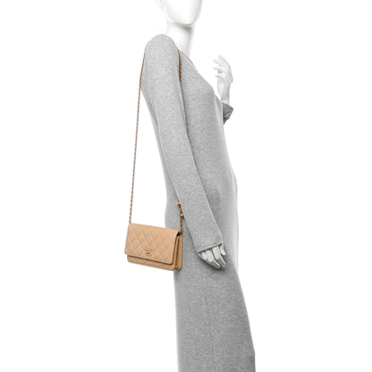 Chanel Lambskin Quilted CC Pearl Crush Wallet on Chain WOC Light Beige 2 of 12