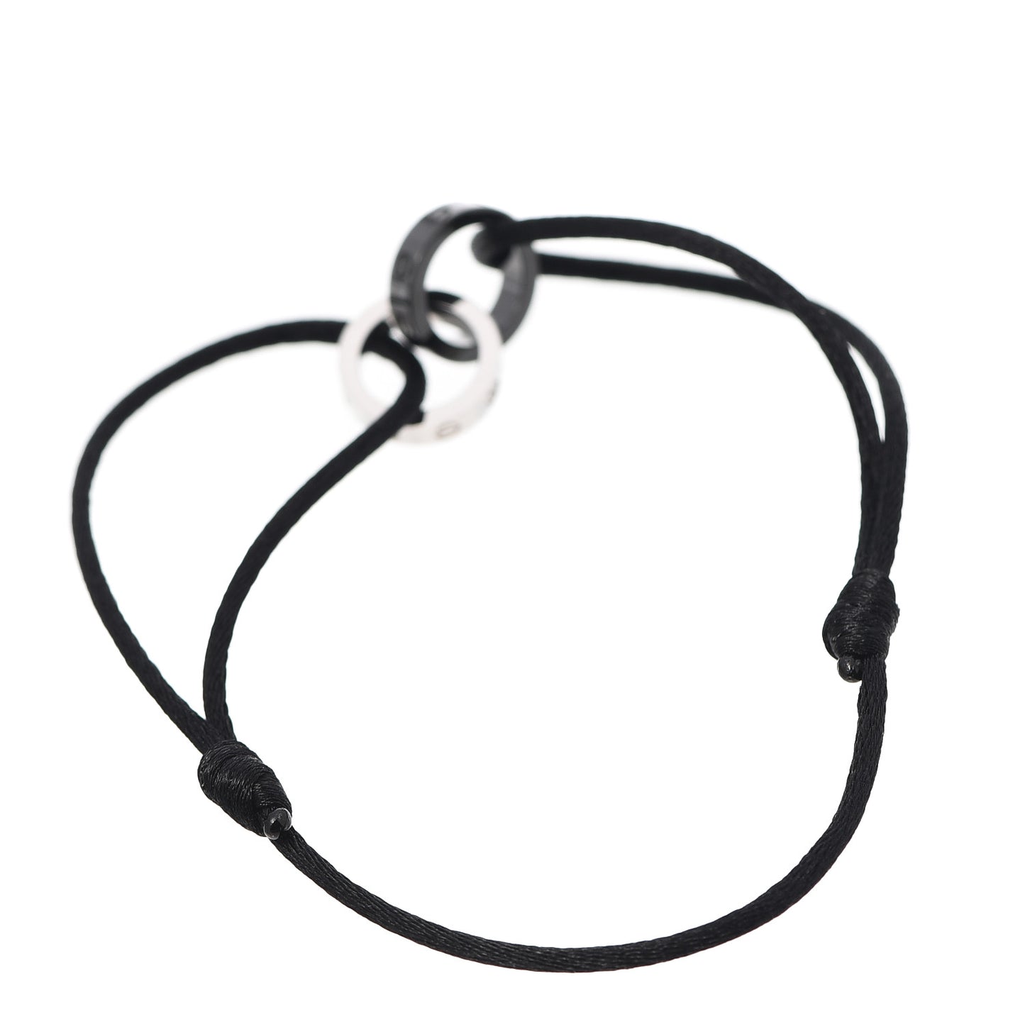 18K White Gold Ceramic 4 Diamond LOVE Cord Bracelet Black