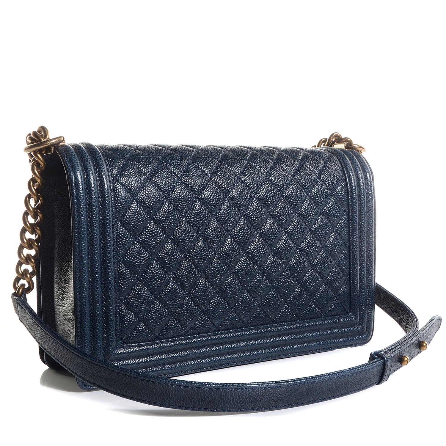 Chanel Caviar Quilted Medium Boy Flap Dark Navy Blue 3 of 9