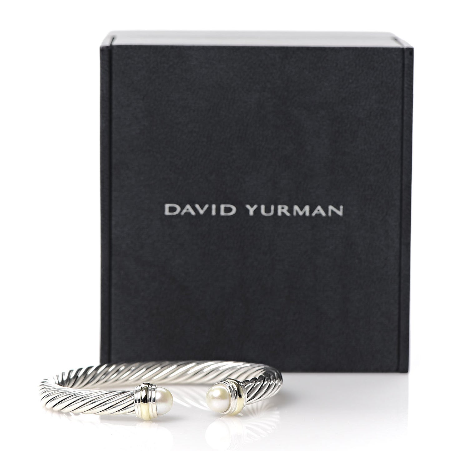 Sterling Silver 14K Yellow Gold Pearl 7mm Cable Classics Bracelet