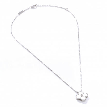 Van Cleef & Arpels 18K White Gold Mother of Pearl Diamond Single Motif Clover Alhambra Necklace 4 of 10