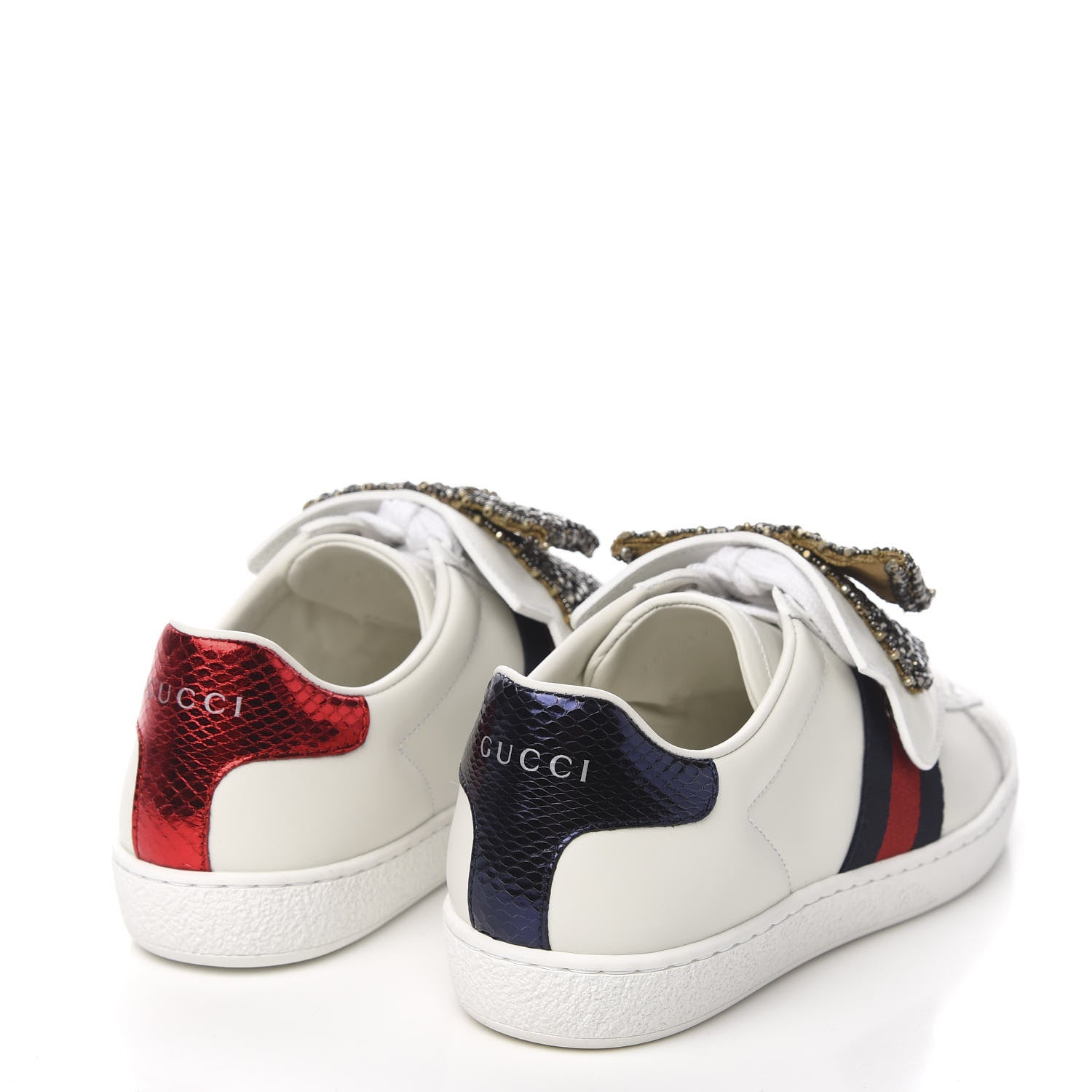 Gucci Calfskin Ayers Web Womens Ace Bow Lace Sneakers 34.5 White 4 of 11