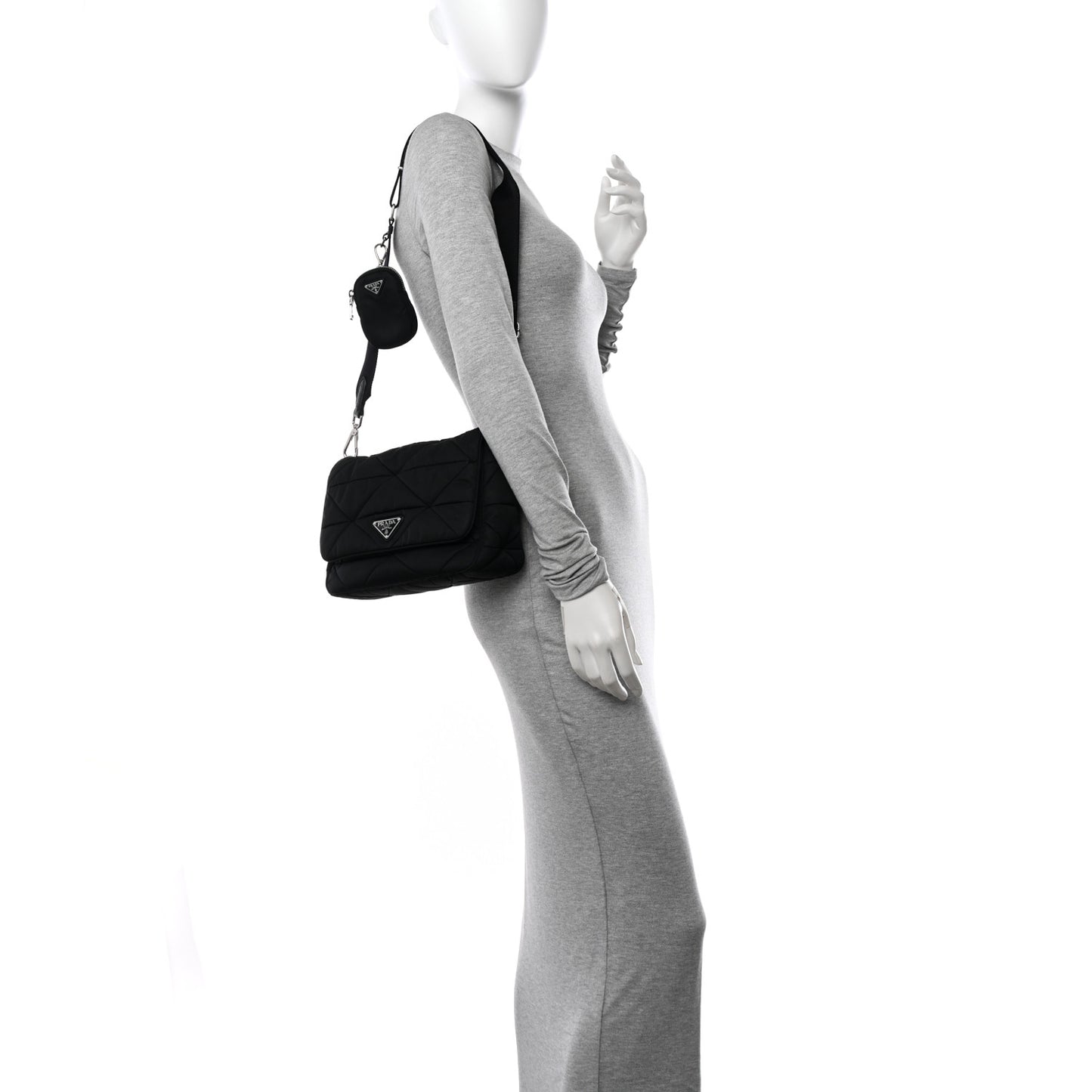 Re-Nylon Quilted Padded Flap Shoulder Bag Black