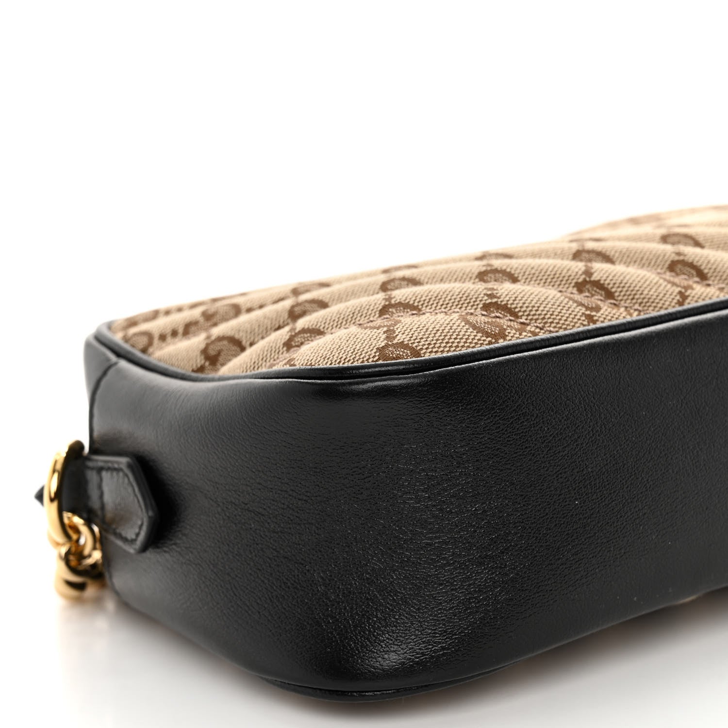 Gucci Monogram Matelasse Diagonal Small GG Marmont Chain Shoulder Bag Beige Black 9 of 10