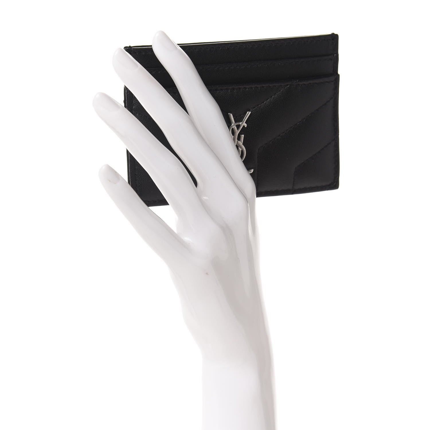 Saint Laurent Nappa Y Quilted Monogram LouLou Credit Card Case Black 2 of 7