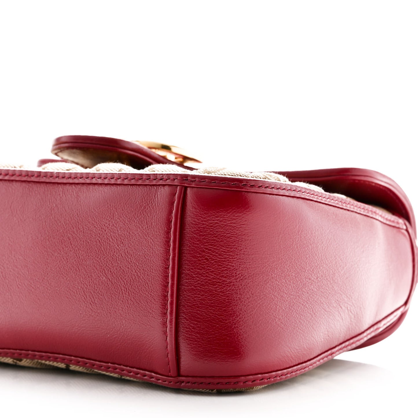 Monogram Glazed Calfskin Matelasse Diagonal Mini GG Marmont Top Handle Shoulder Bag Beige Ebony New Cherry Red